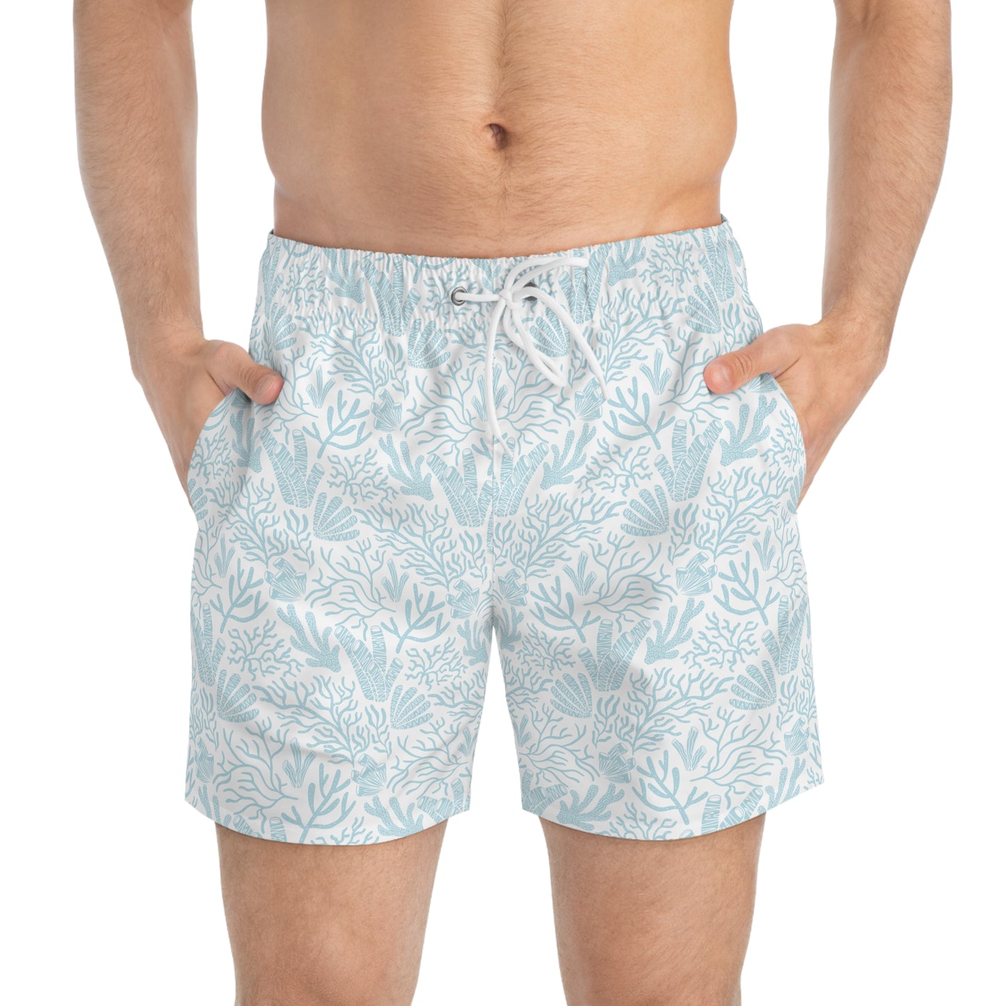 Coral Print Swim Trunks, Summer Beachwear, Men's Swim Shorts, Vacation Suit, Pool Party Essential, Tide-Inspired Swimwear