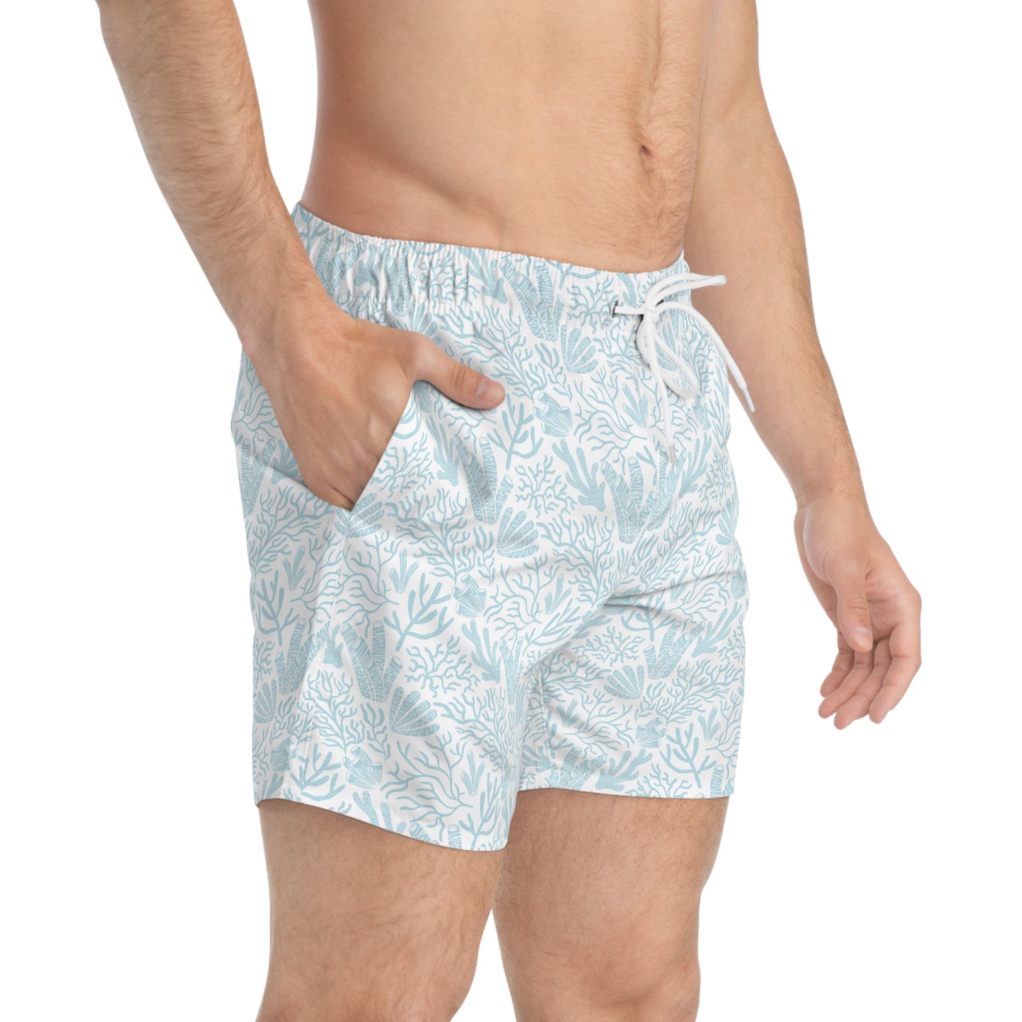 Coral Print Swim Trunks, Summer Beachwear, Men's Swim Shorts, Vacation Suit, Pool Party Essential, Tide-Inspired Swimwear
